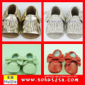 2015 new design good quality low price sweet color bow and tassels sandals cow leather handmade kid shoes